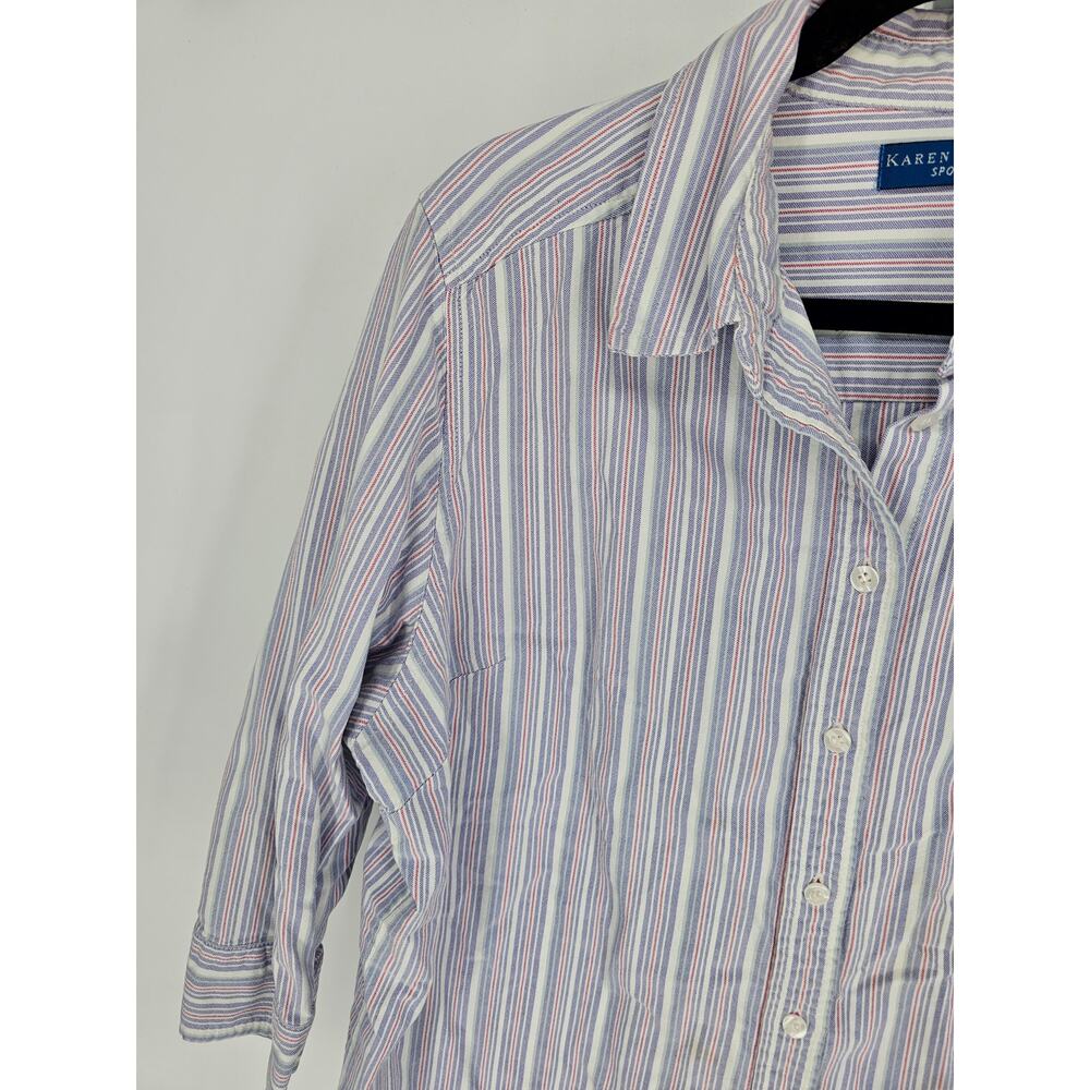 Karen Scott Womens Stripped 3/4 Sleeve Collared Button Down Cotton Shirt Size XL - Picture 2 of 5